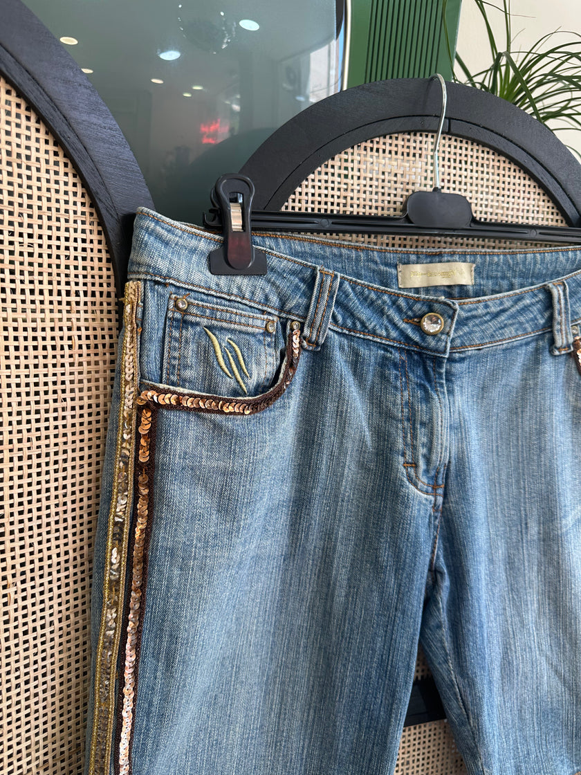 Artigli low waisted denim shorts with sequin detailing