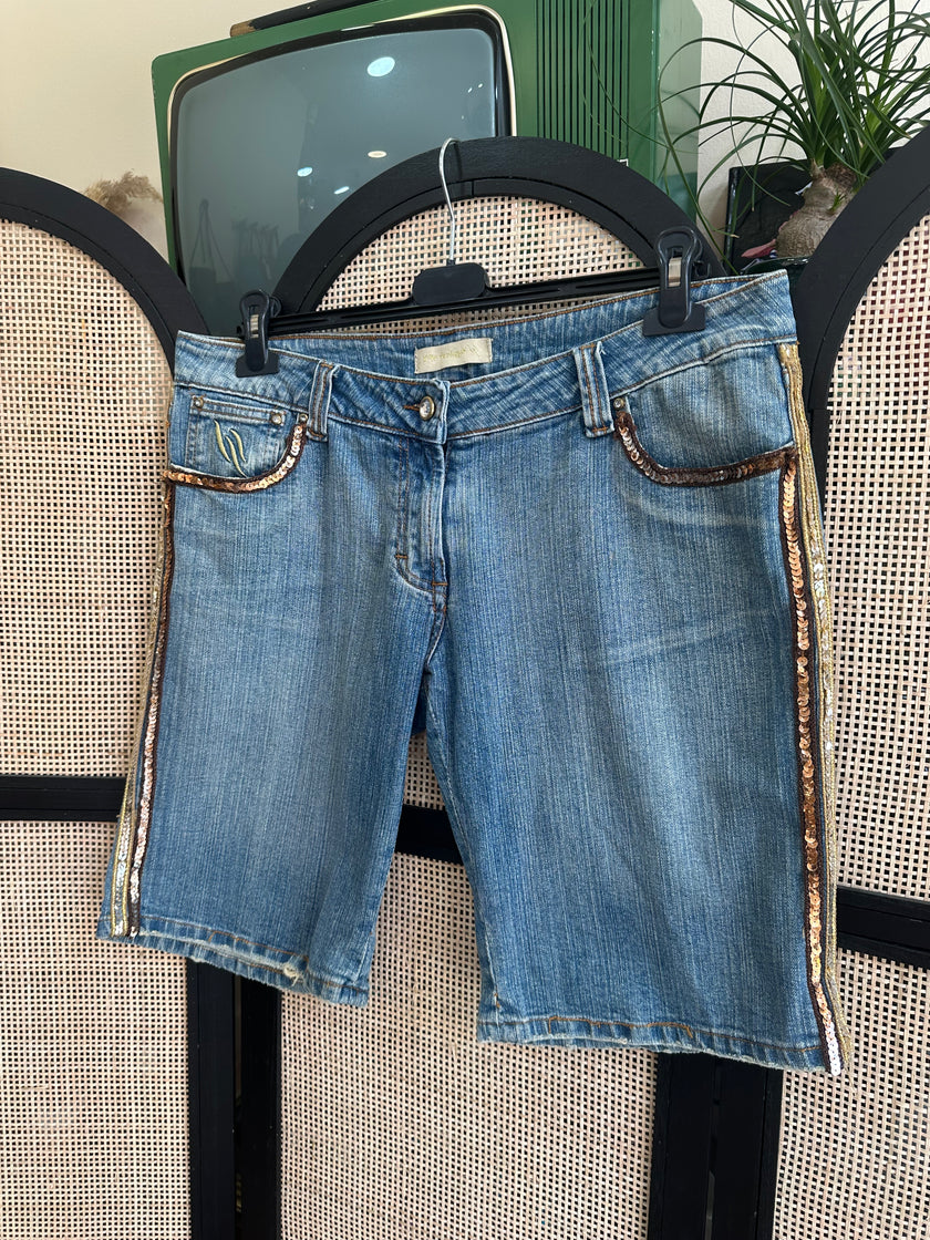 Artigli low waisted denim shorts with sequin detailing
