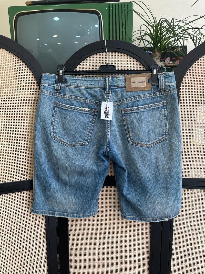 Artigli low waisted denim shorts with sequin detailing