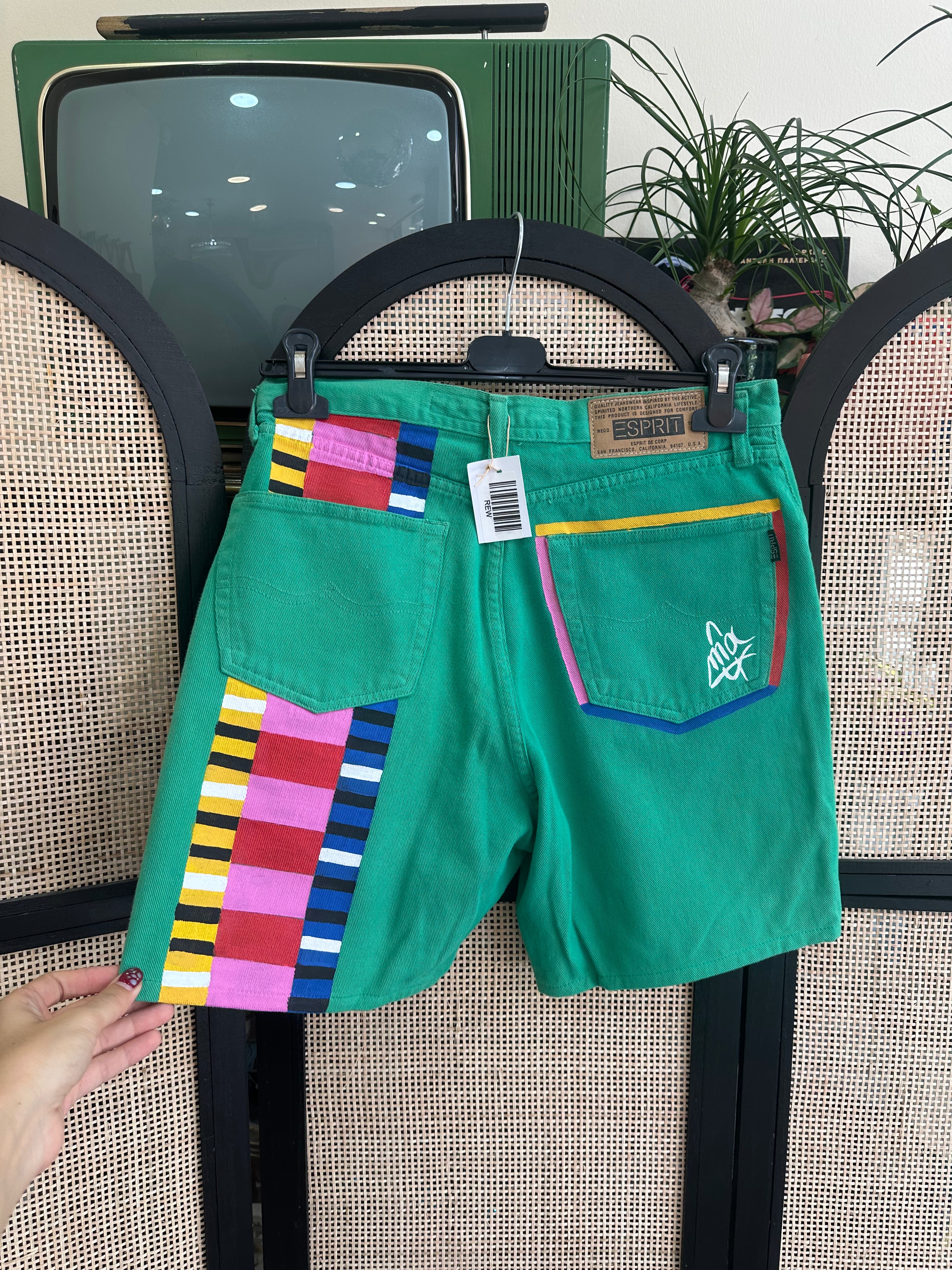 Ηandpainted Esprit Green denim shorts