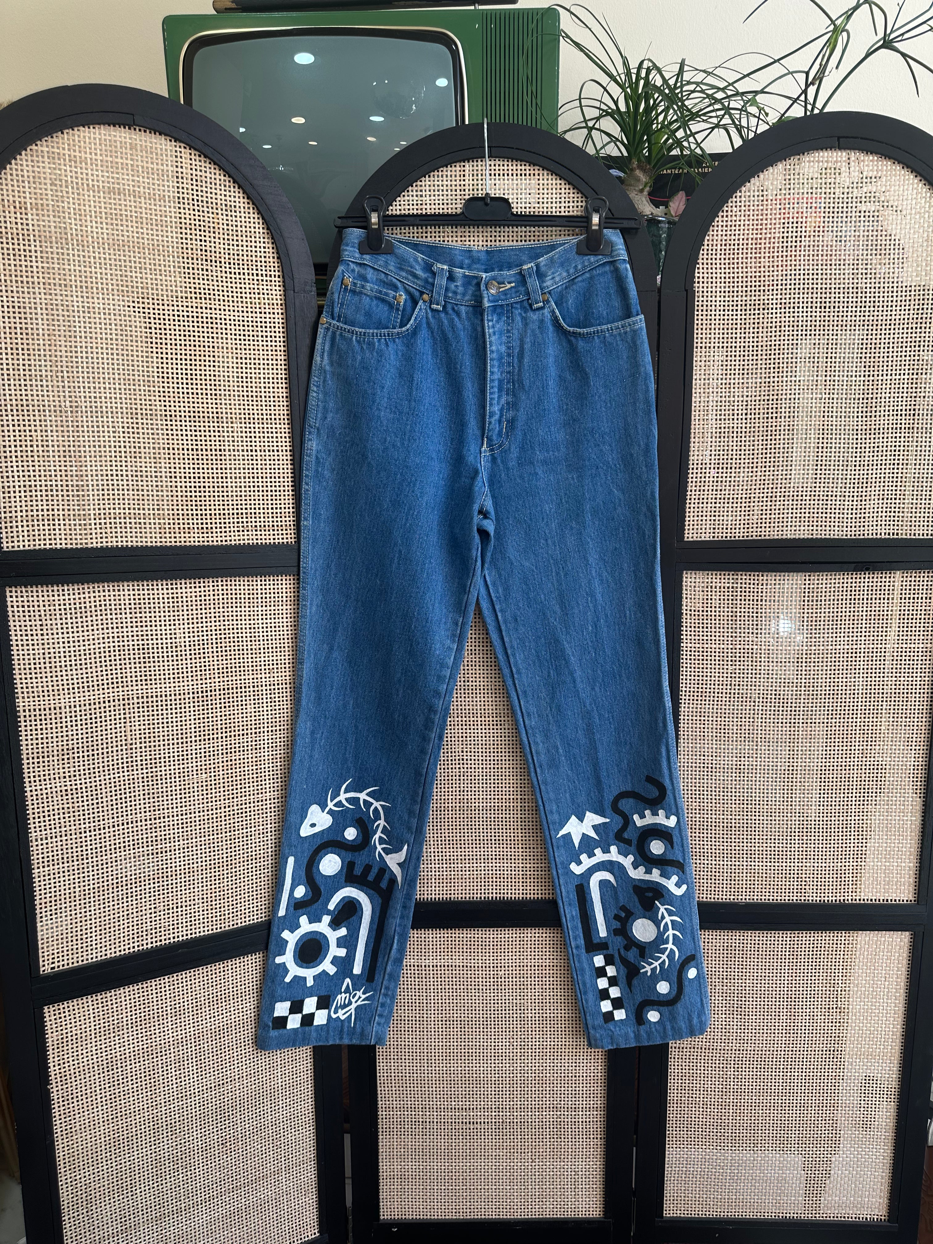 Handpainted high waisted jeans