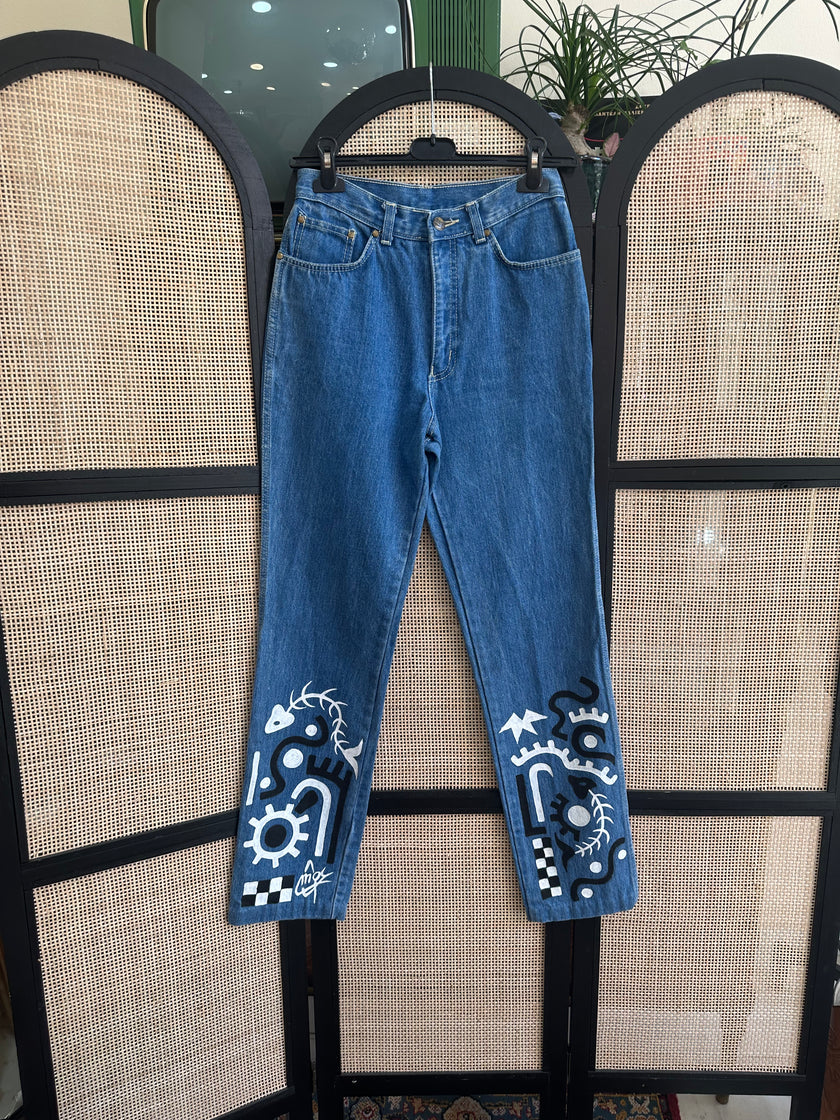Handpainted high waisted jeans
