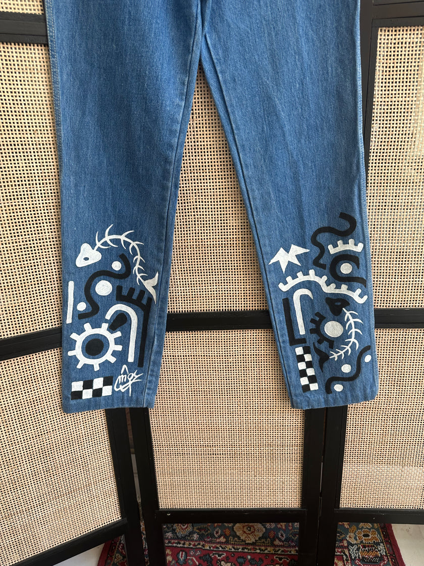 Handpainted high waisted jeans