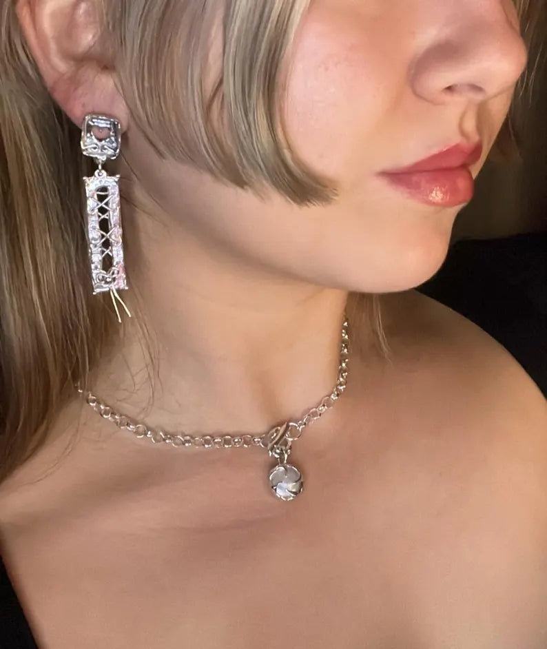 Kosmirah silver Corset Earrings