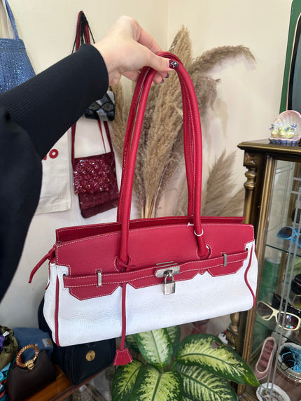 Two toned top handle shoulder bag