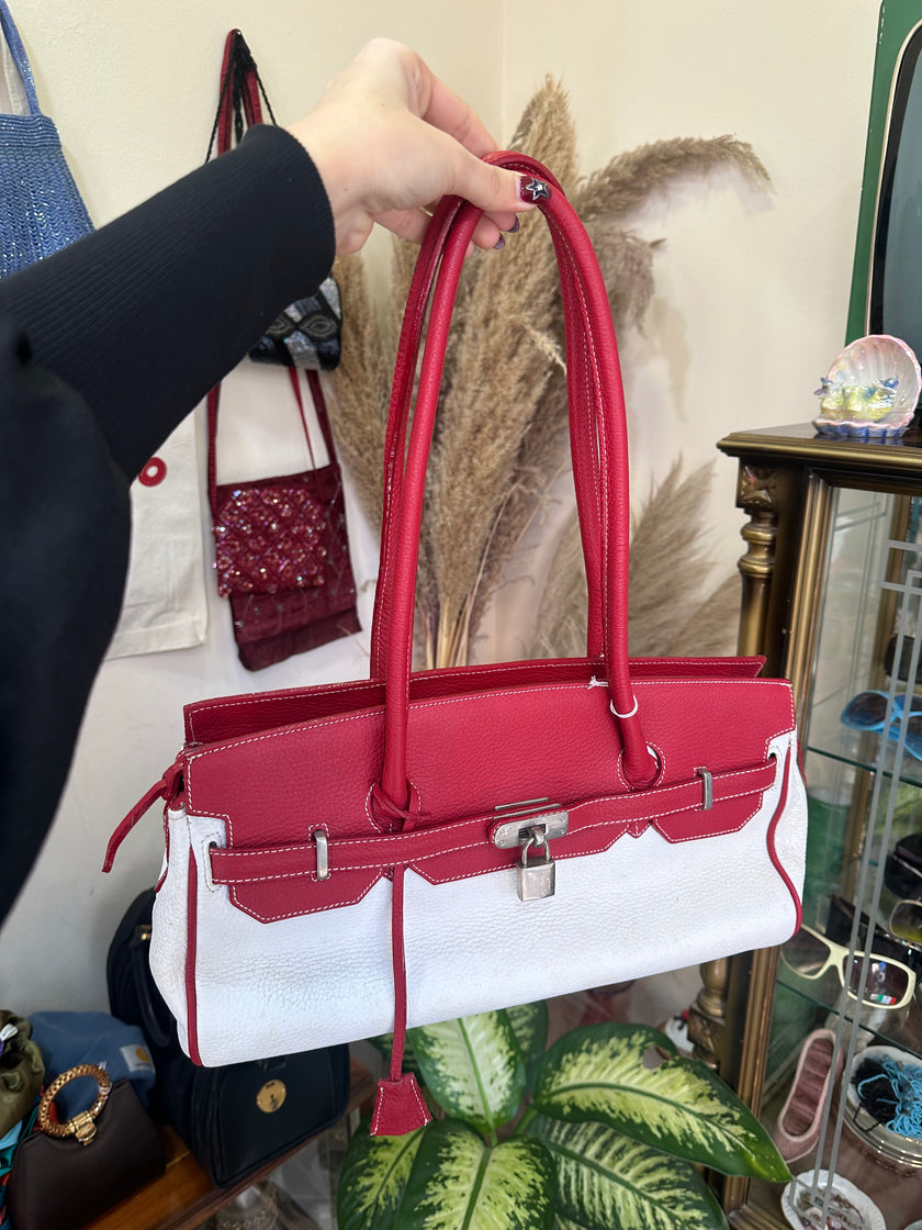 Two toned top handle shoulder bag