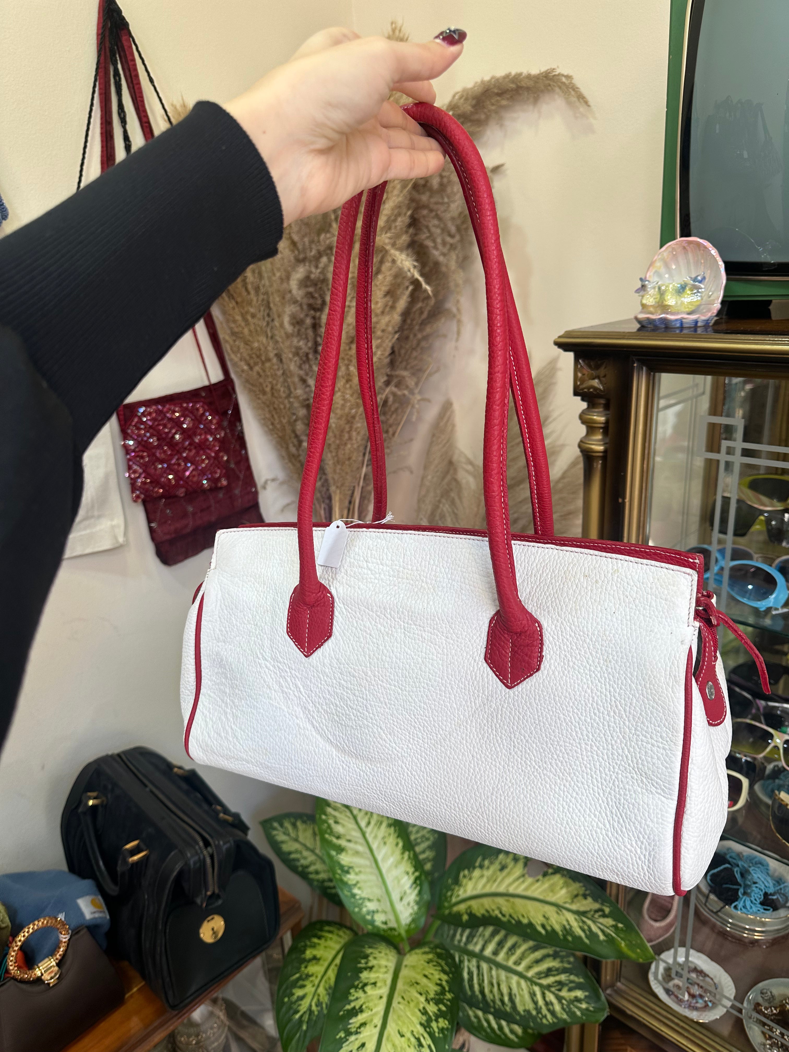 Two toned top handle shoulder bag