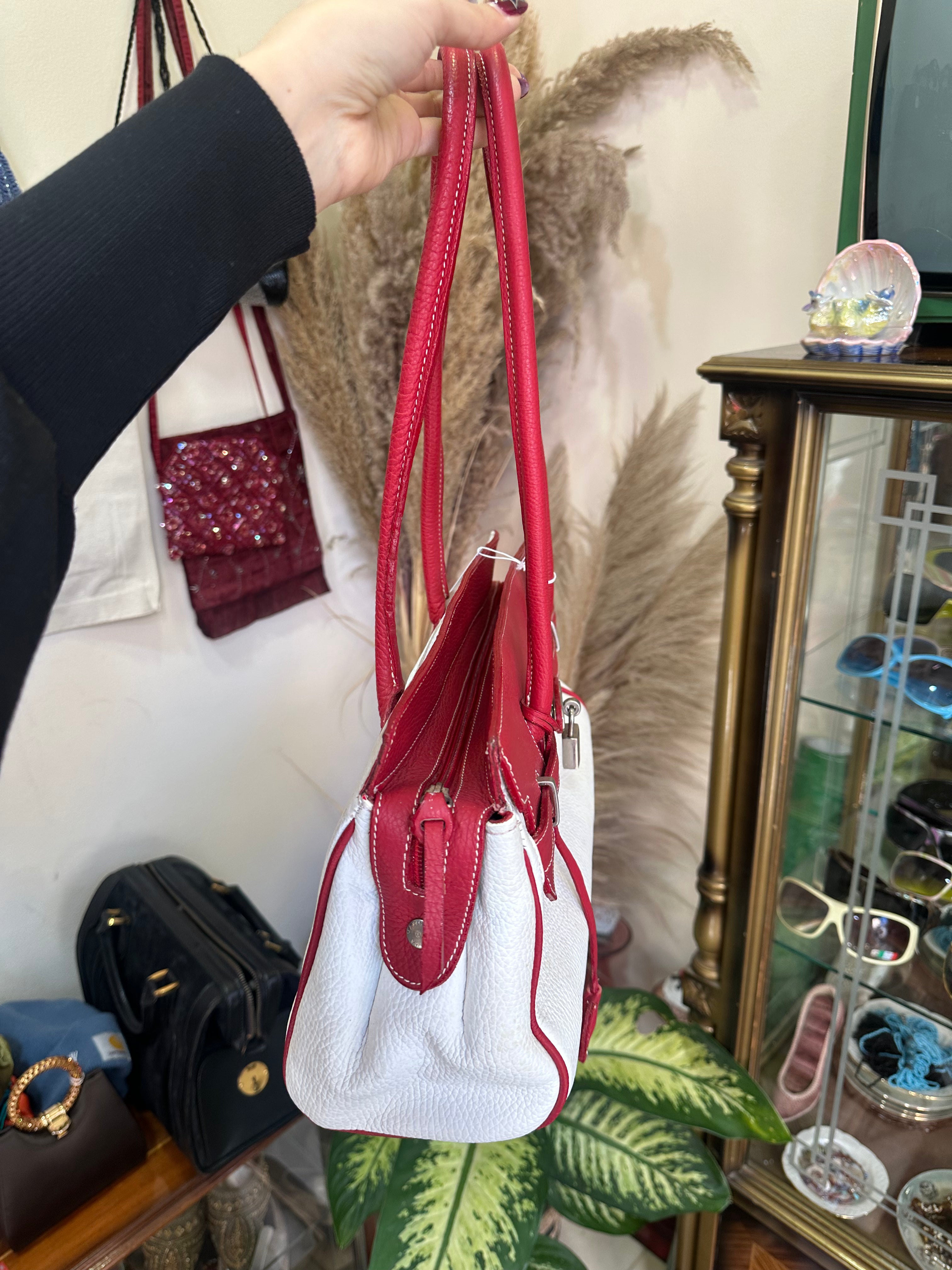 Two toned top handle shoulder bag