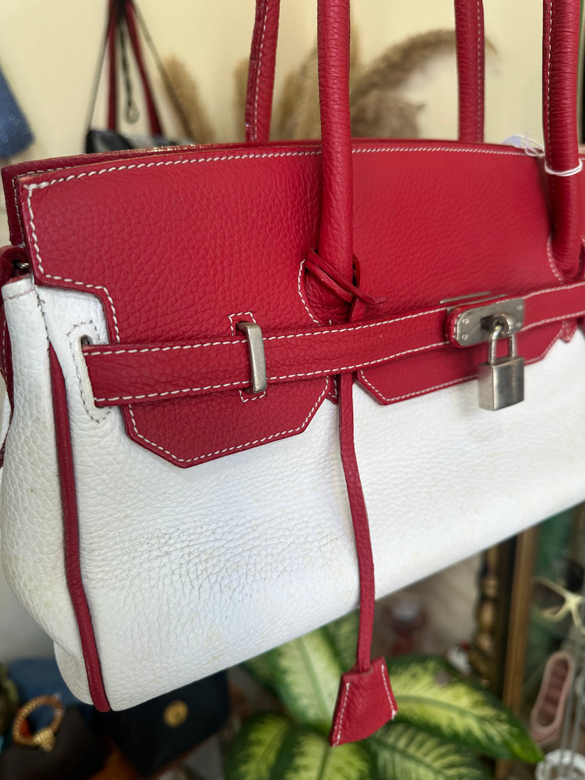 Two toned top handle shoulder bag
