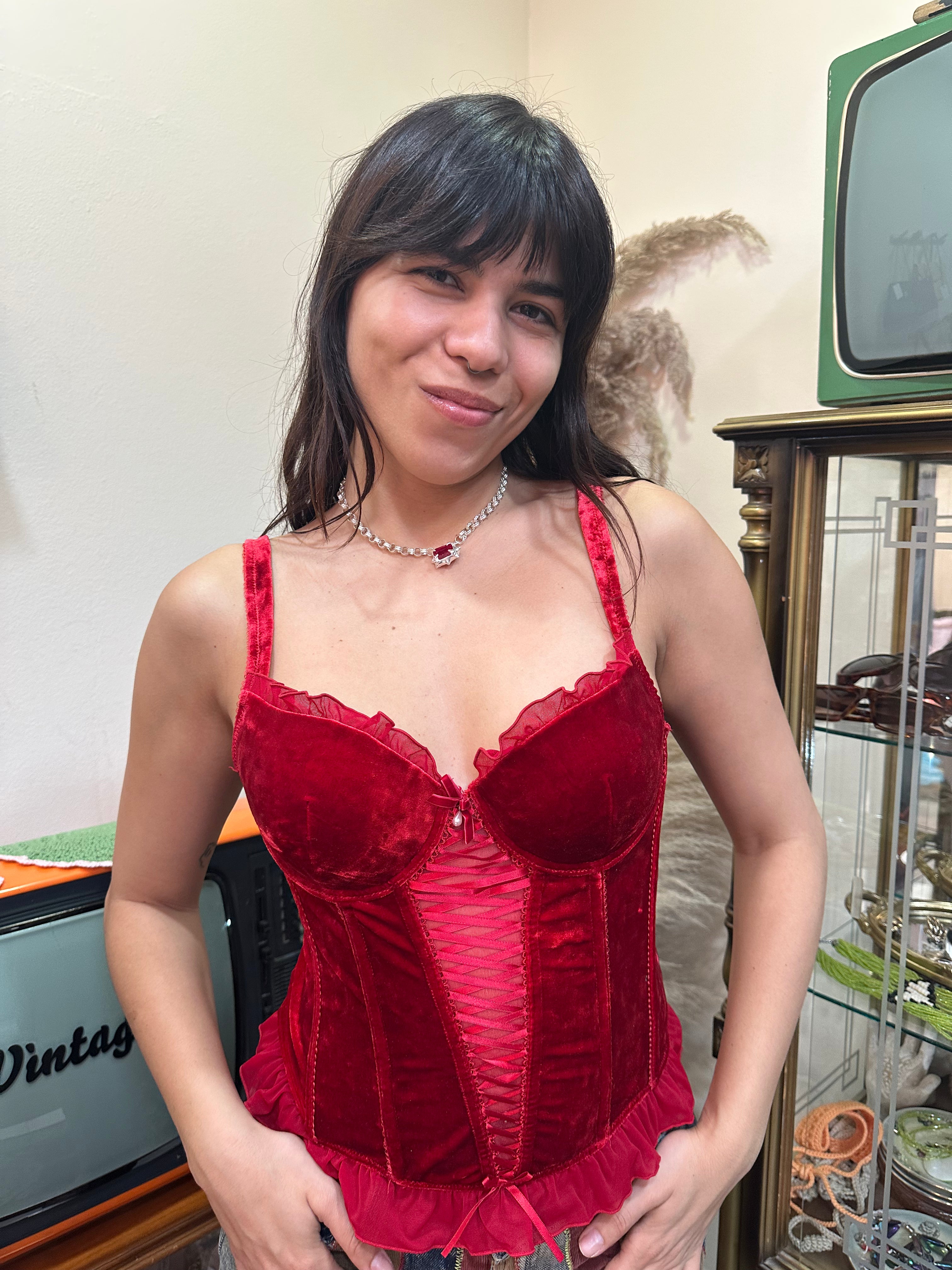 Super hot red velvet corset top