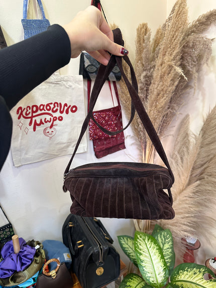 Cross body dark brown suede bag