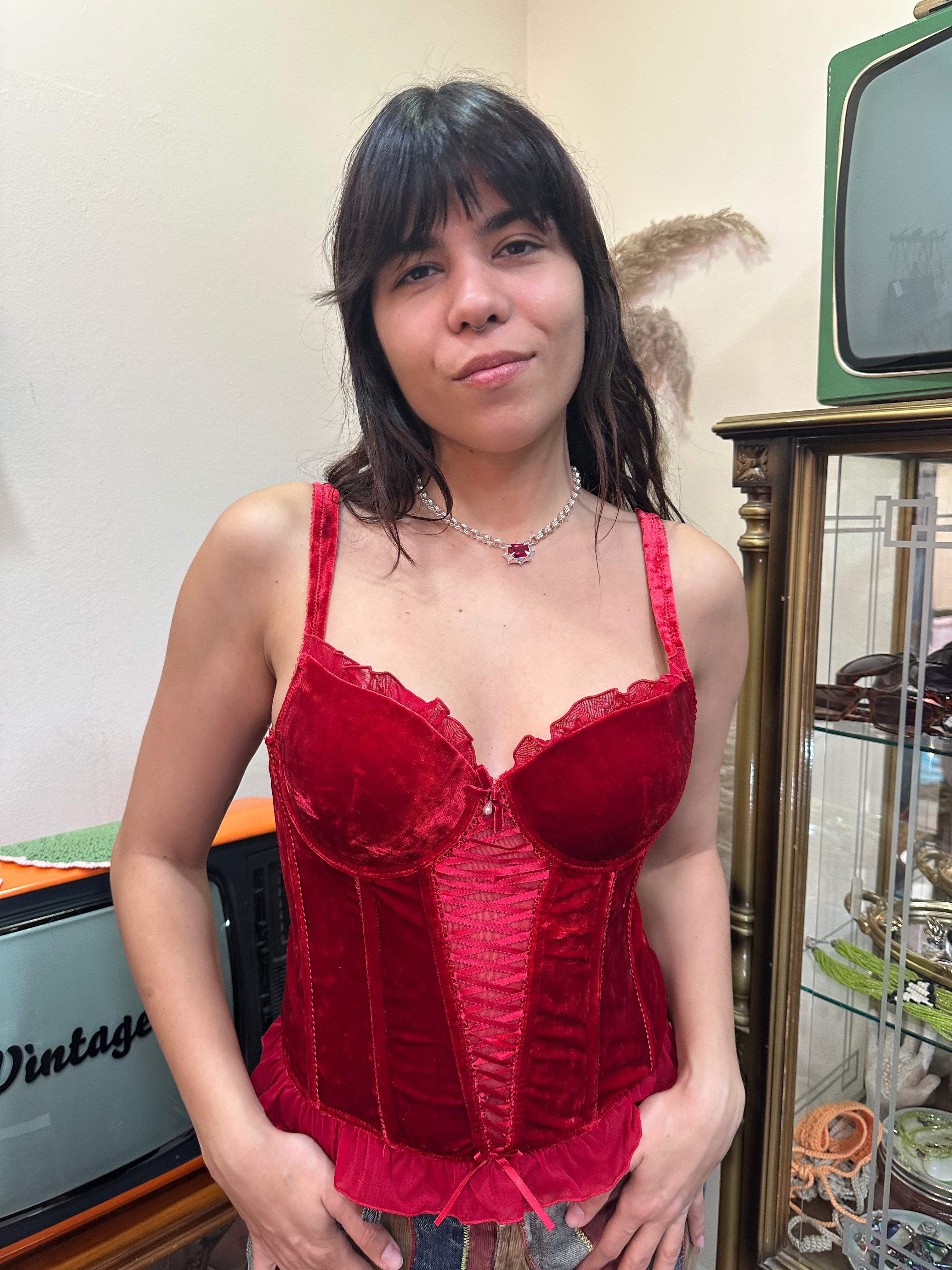 Super hot red velvet corset top