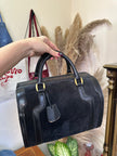 Vintage black suede & letaher structured top handle bag with gold hardwear