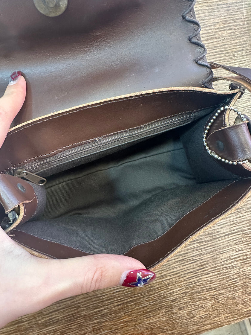 Bacamunda dark brown leather mini cross body bag