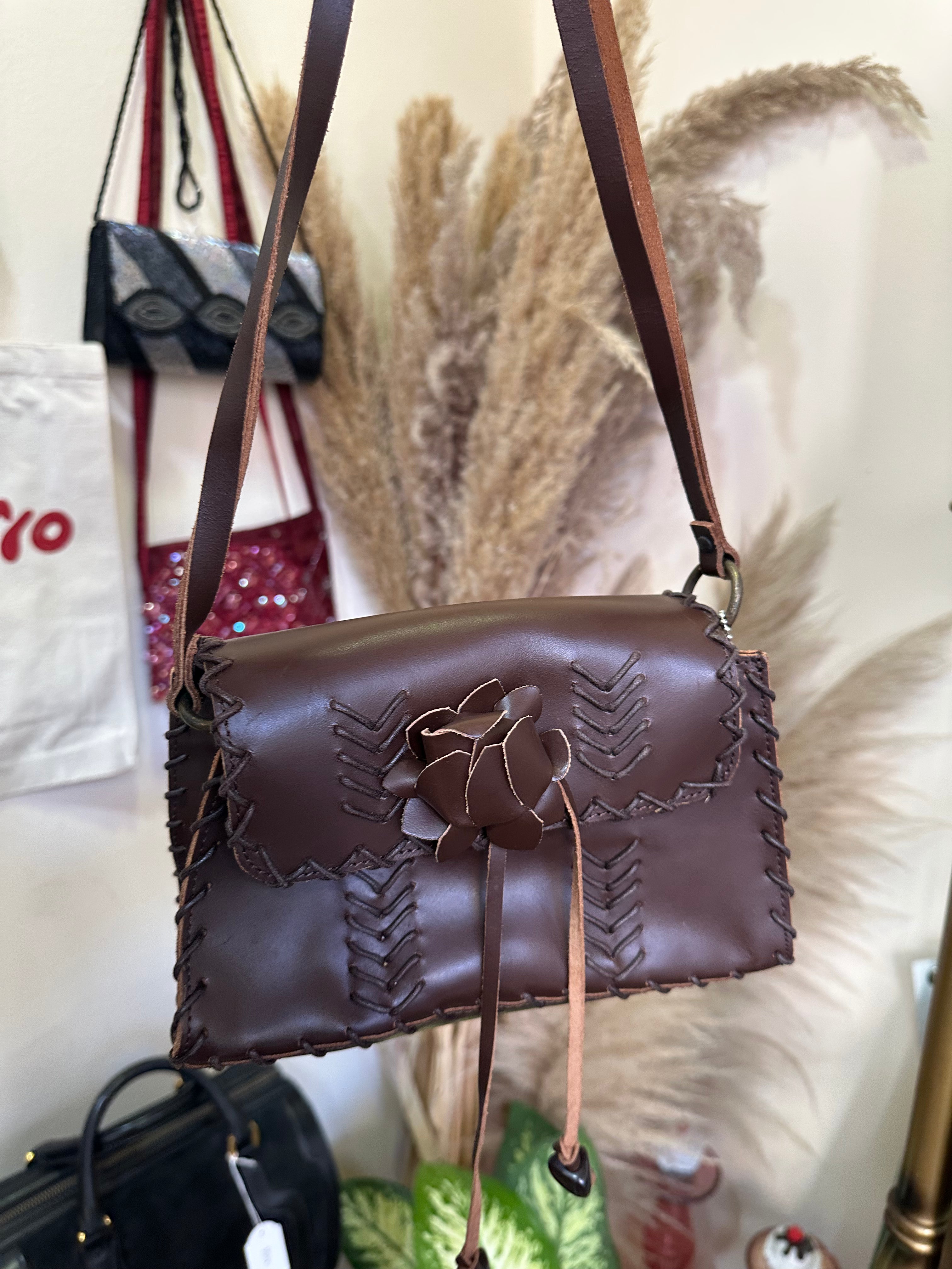 Bacamunda dark brown leather mini cross body bag