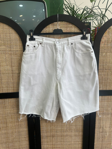 High waisted white denim shorts
