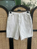 High waisted white denim shorts