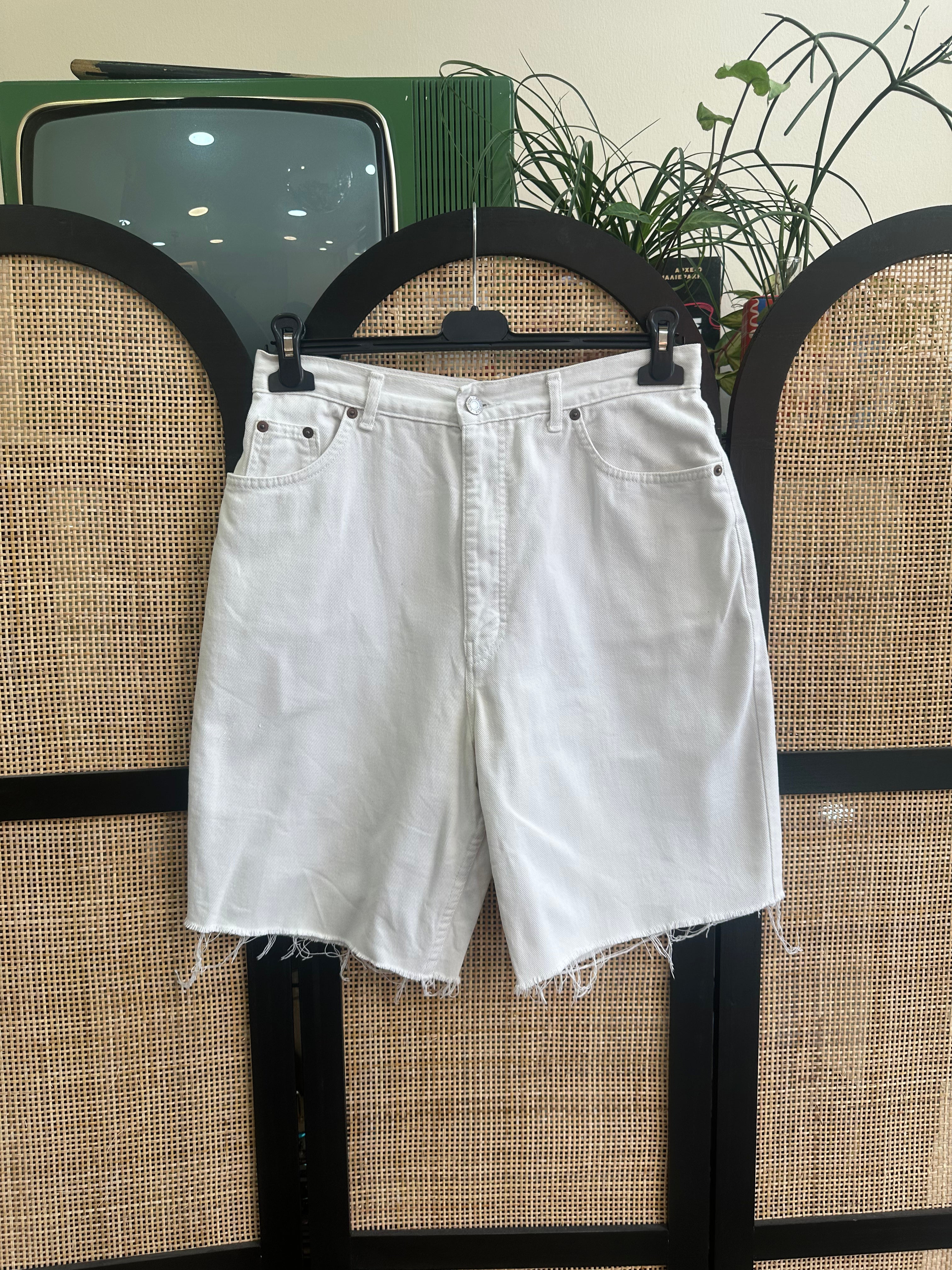High waisted white denim shorts