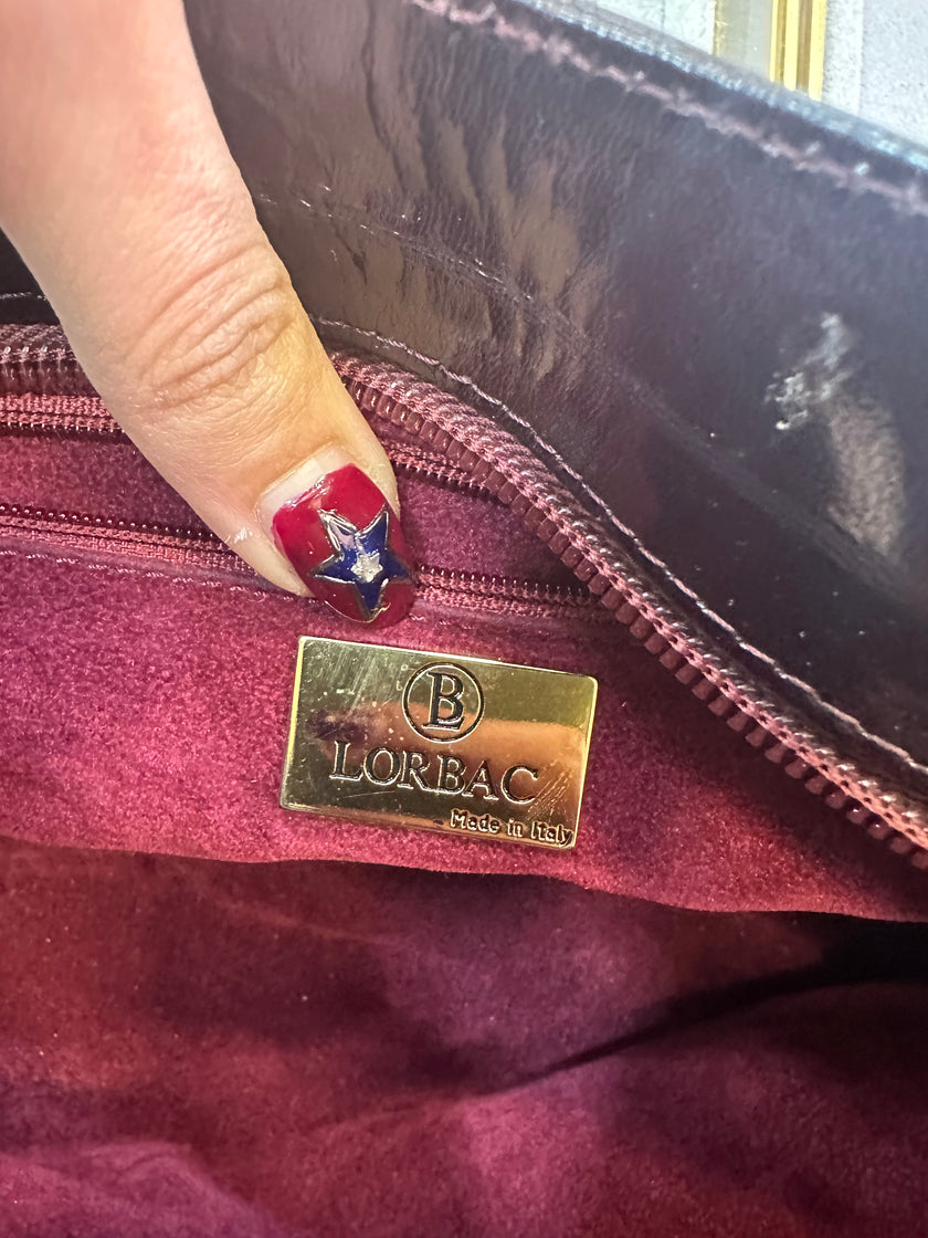 Lorbac vintage burgundy baguette shoulder bag with verlvet lining