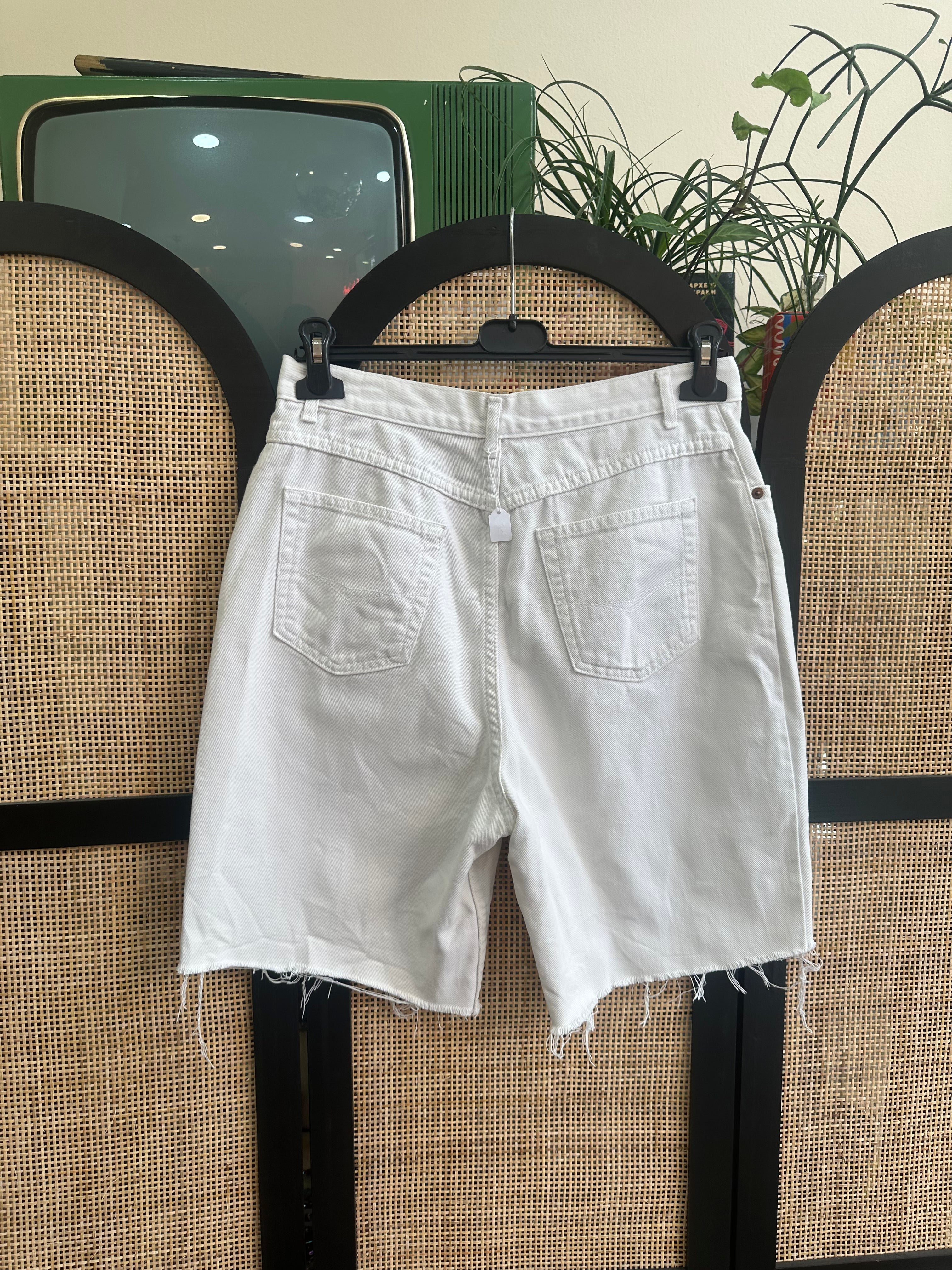 High waisted white denim shorts