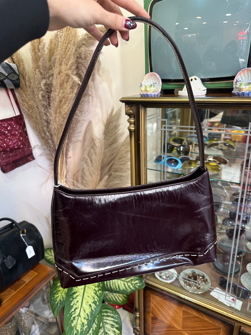 Lorbac vintage burgundy baguette shoulder bag with verlvet lining