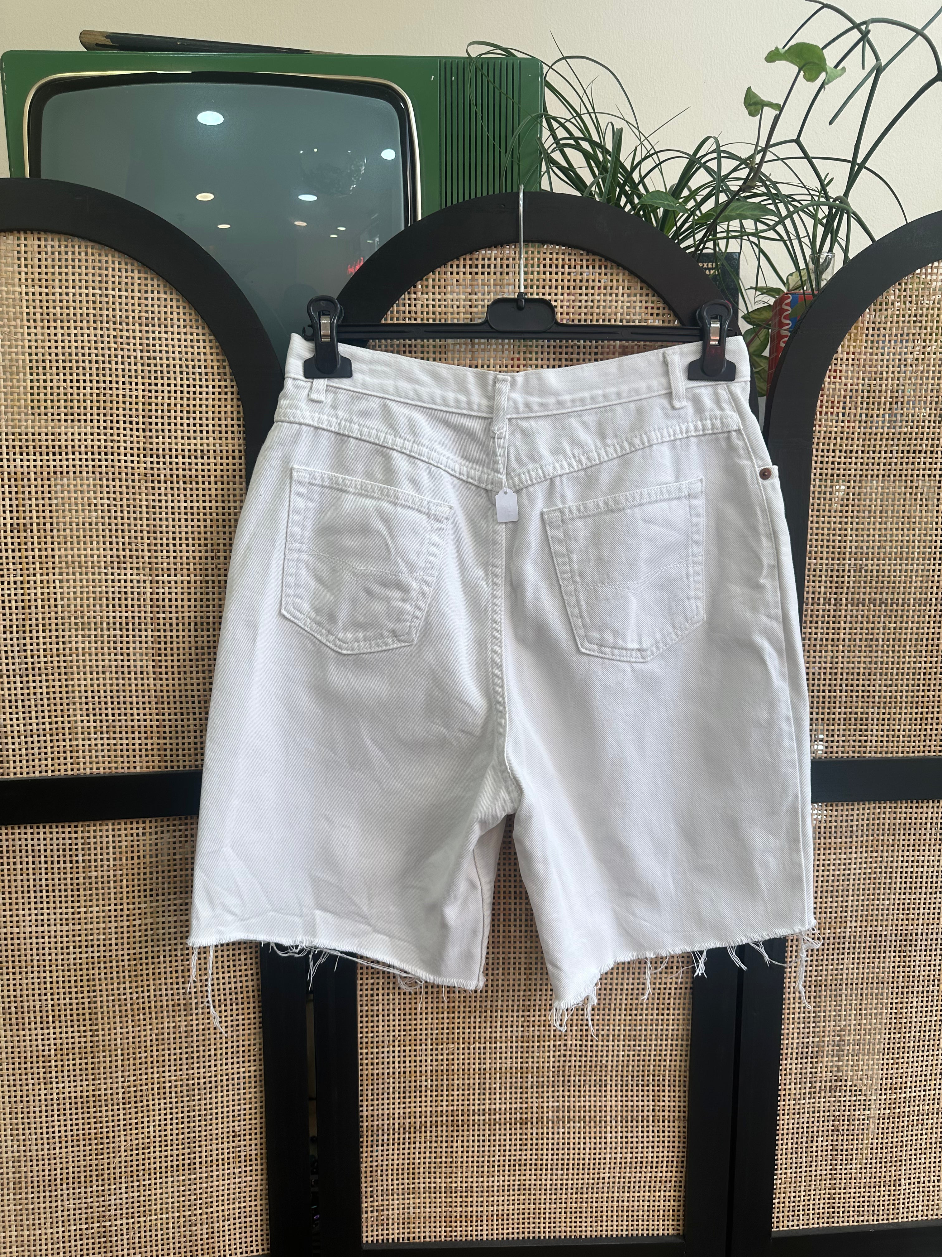 High waisted white denim shorts