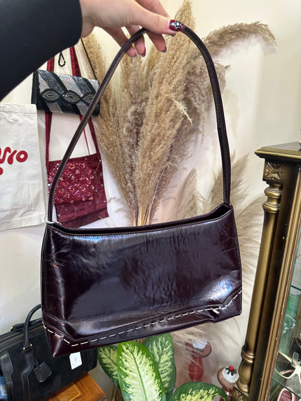 Lorbac vintage burgundy baguette shoulder bag with verlvet lining