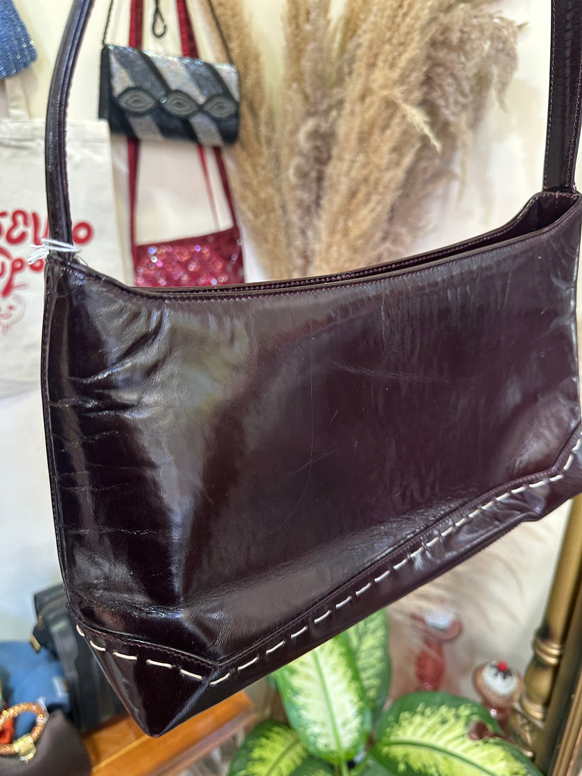 Lorbac vintage burgundy baguette shoulder bag with verlvet lining