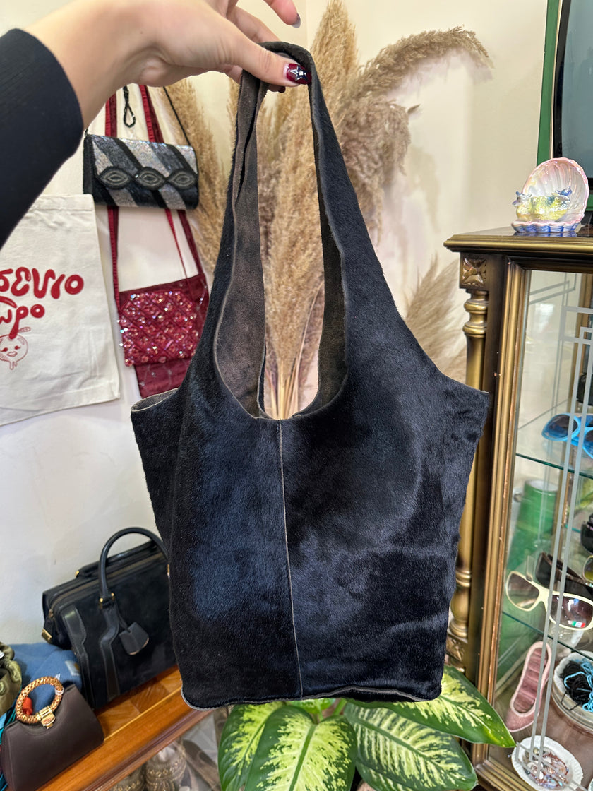 Vintage italian hair-on leather shoulder tote