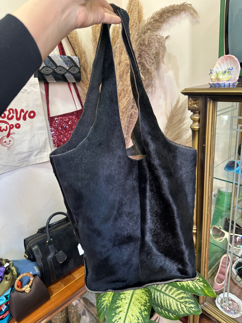 Vintage italian hair-on leather shoulder tote