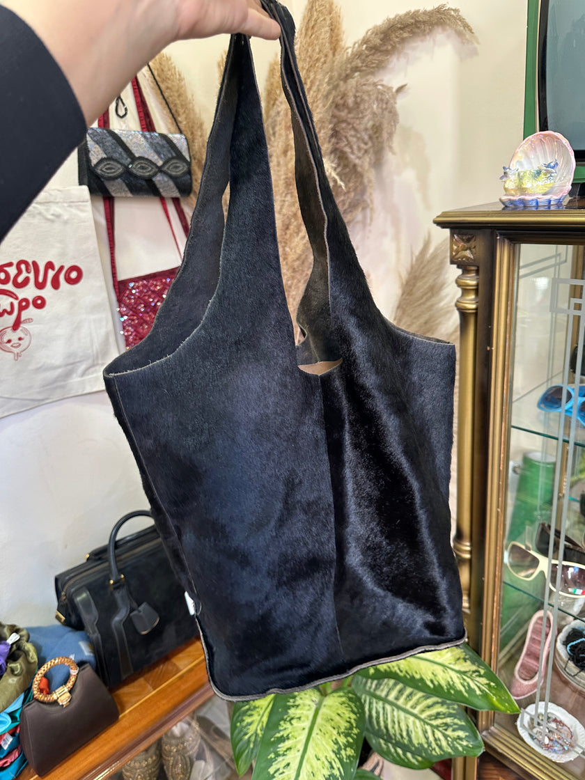 Vintage italian hair-on leather shoulder tote