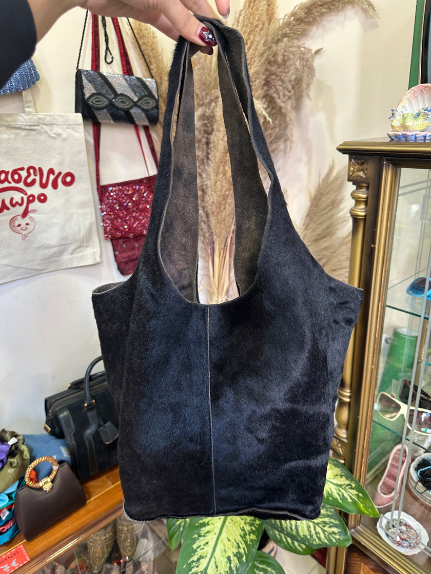 Vintage italian hair-on leather shoulder tote