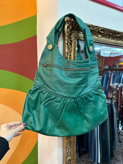 Vintage green leather shoulder bag