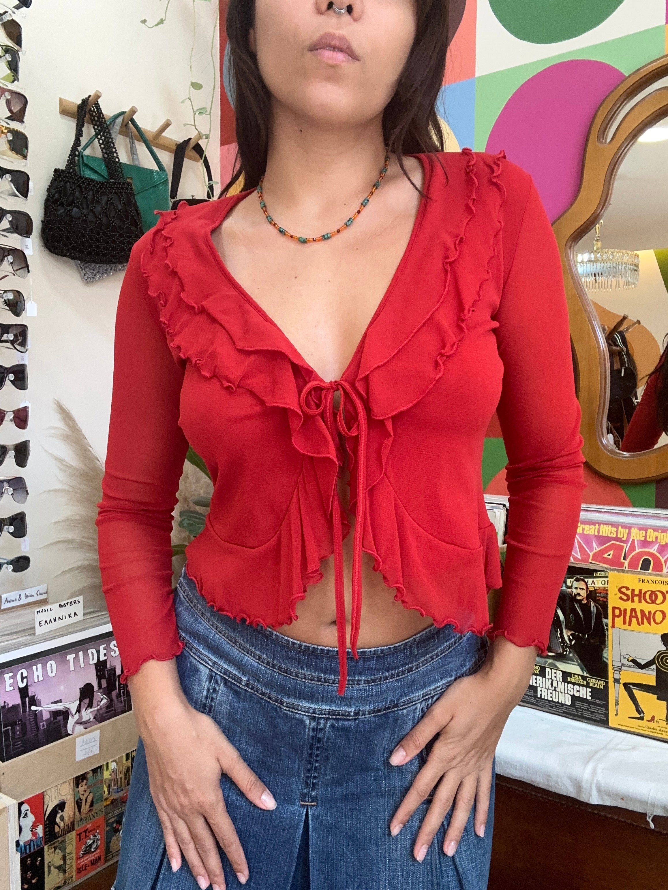 Rubamori super cute mesh semi see-through ruffle top (S/L)