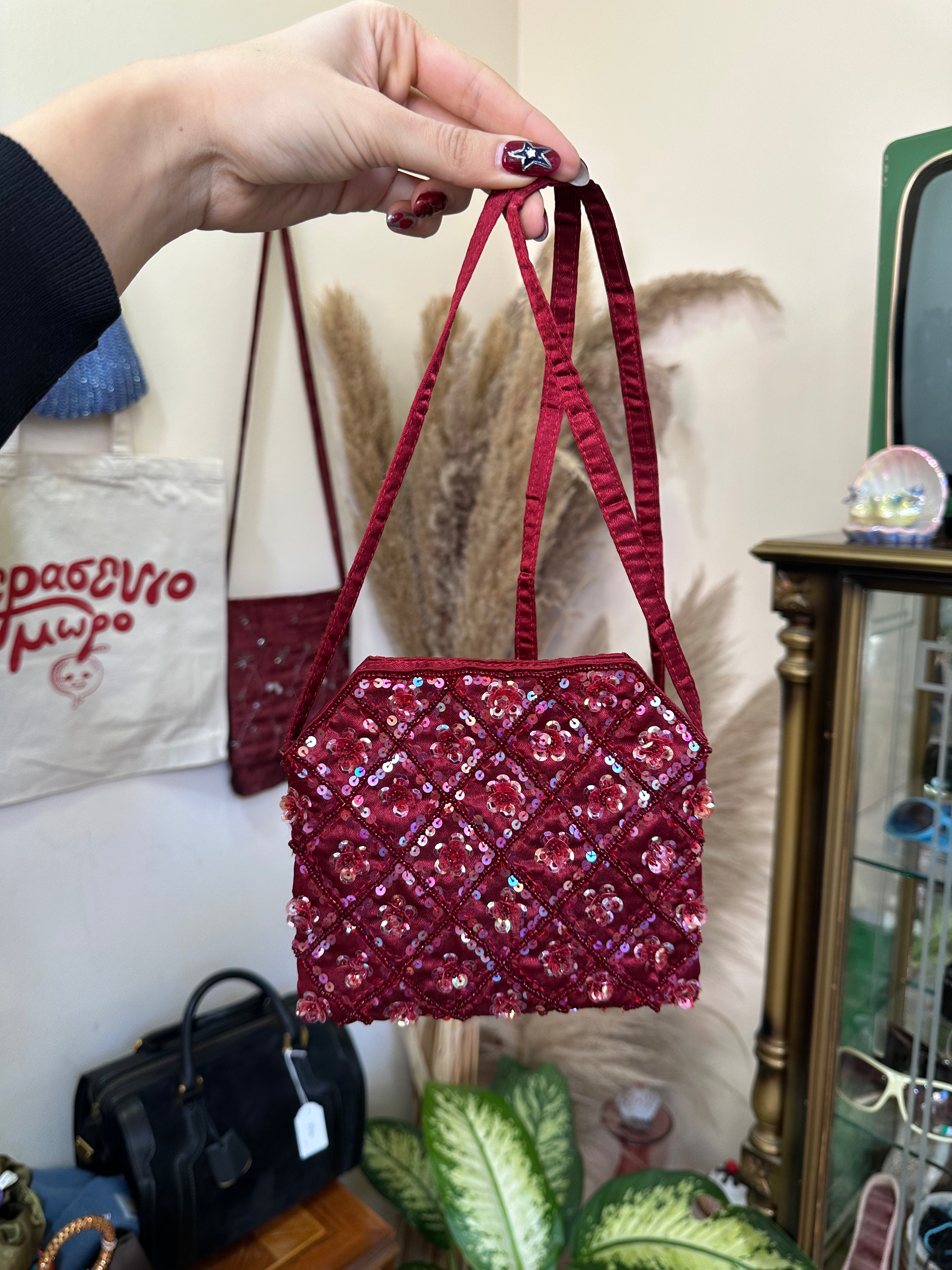 Stunning mini satin beaded cross body bag