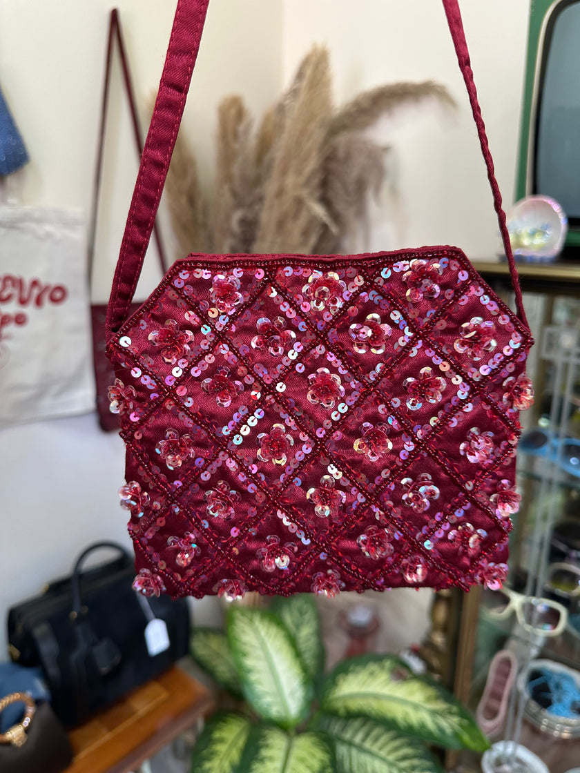 Stunning mini satin beaded cross body bag