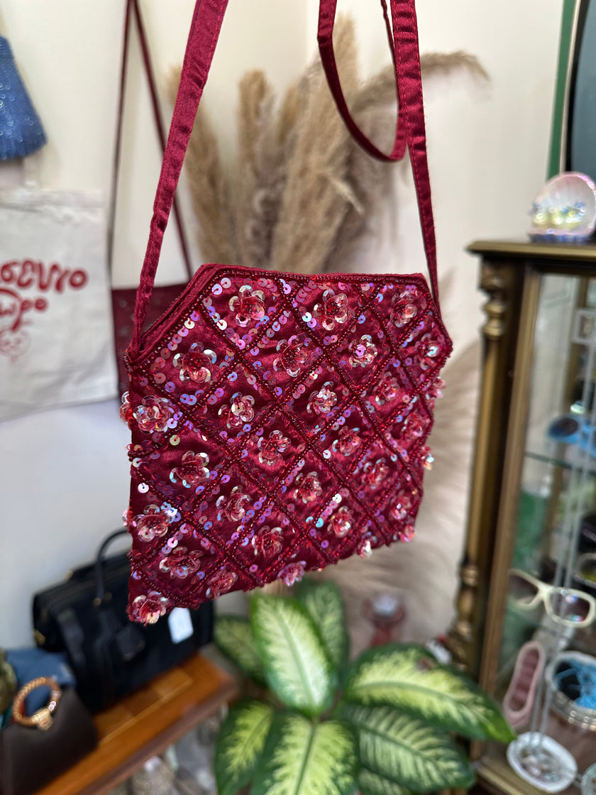 Stunning mini satin beaded cross body bag