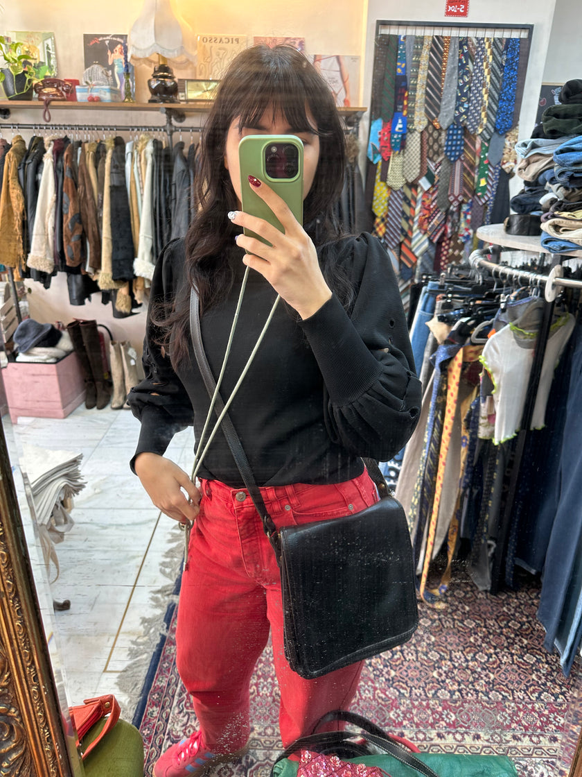 Italian vintage real leather cross body bag with adjustable strap