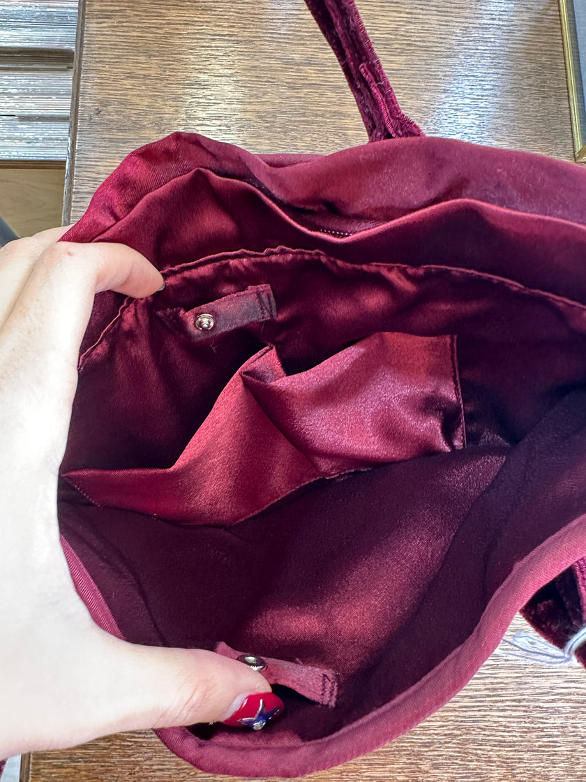 Super cute burgundy velvet handbag