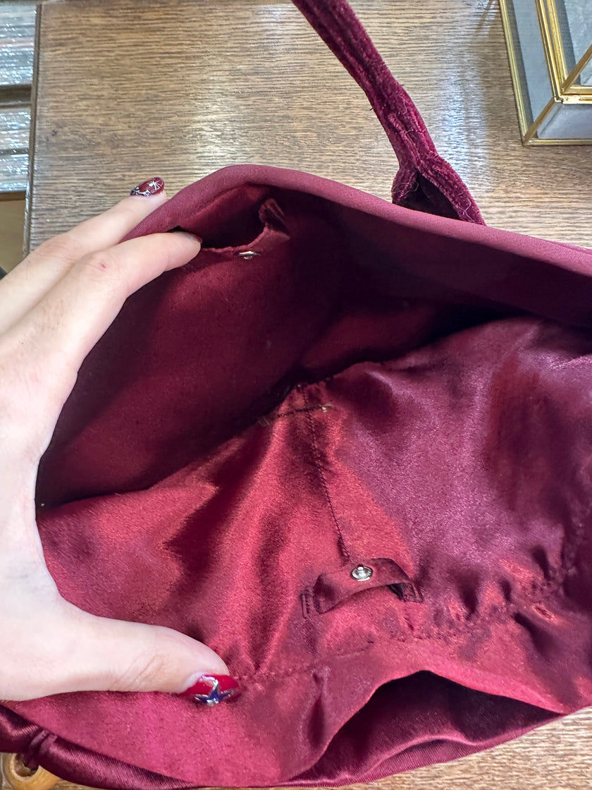 Super cute burgundy velvet handbag