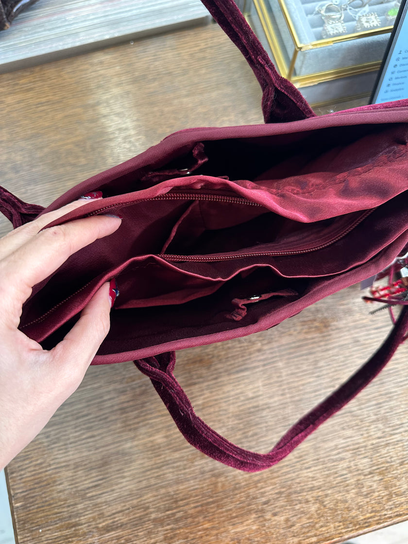 Super cute burgundy velvet handbag