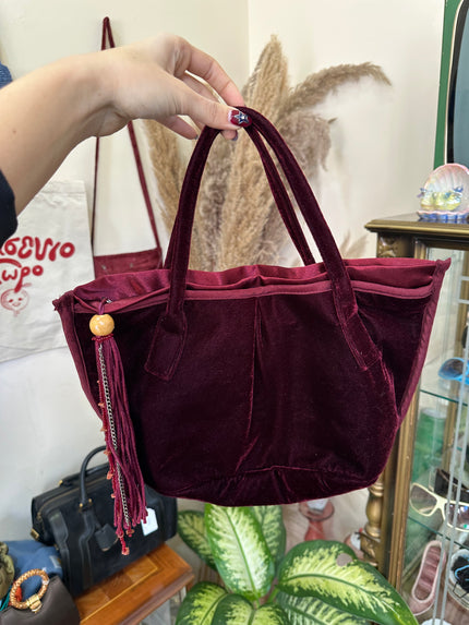 Super cute burgundy velvet handbag