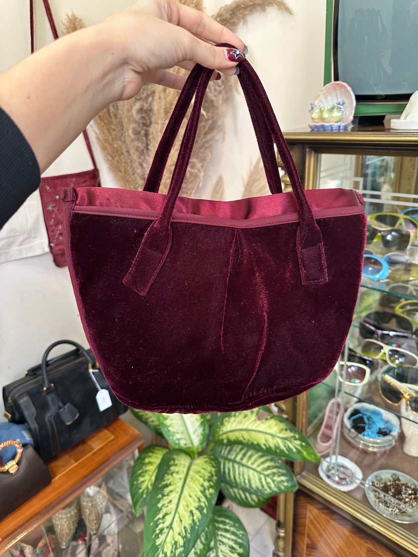 Super cute burgundy velvet handbag