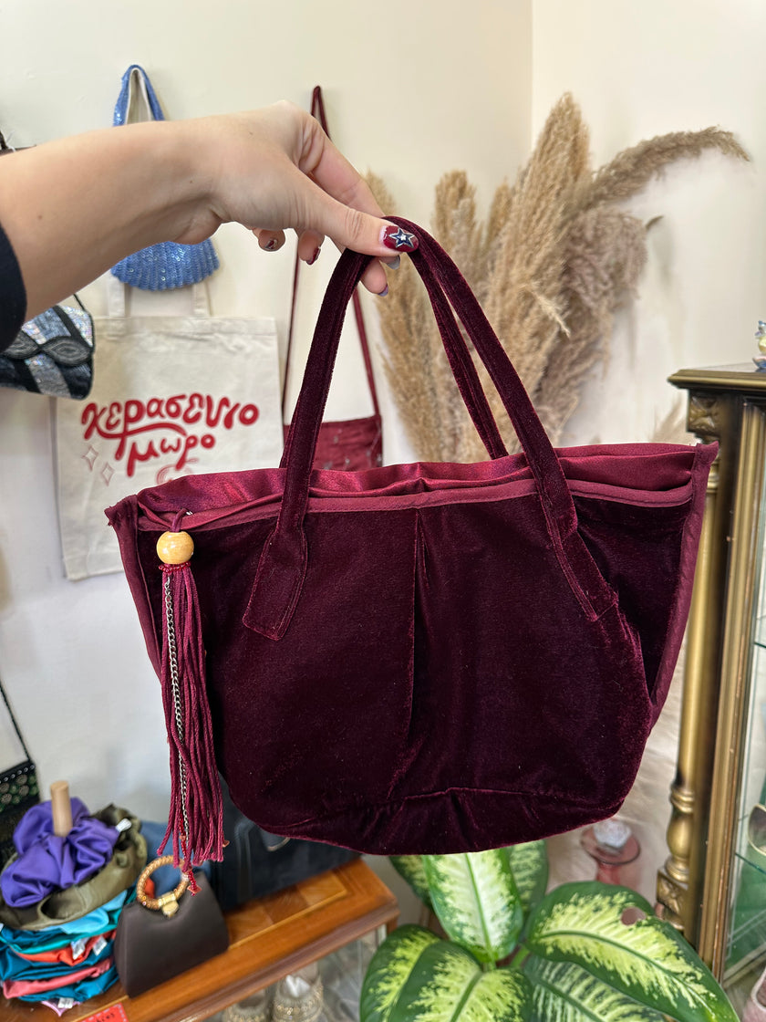 Super cute burgundy velvet handbag