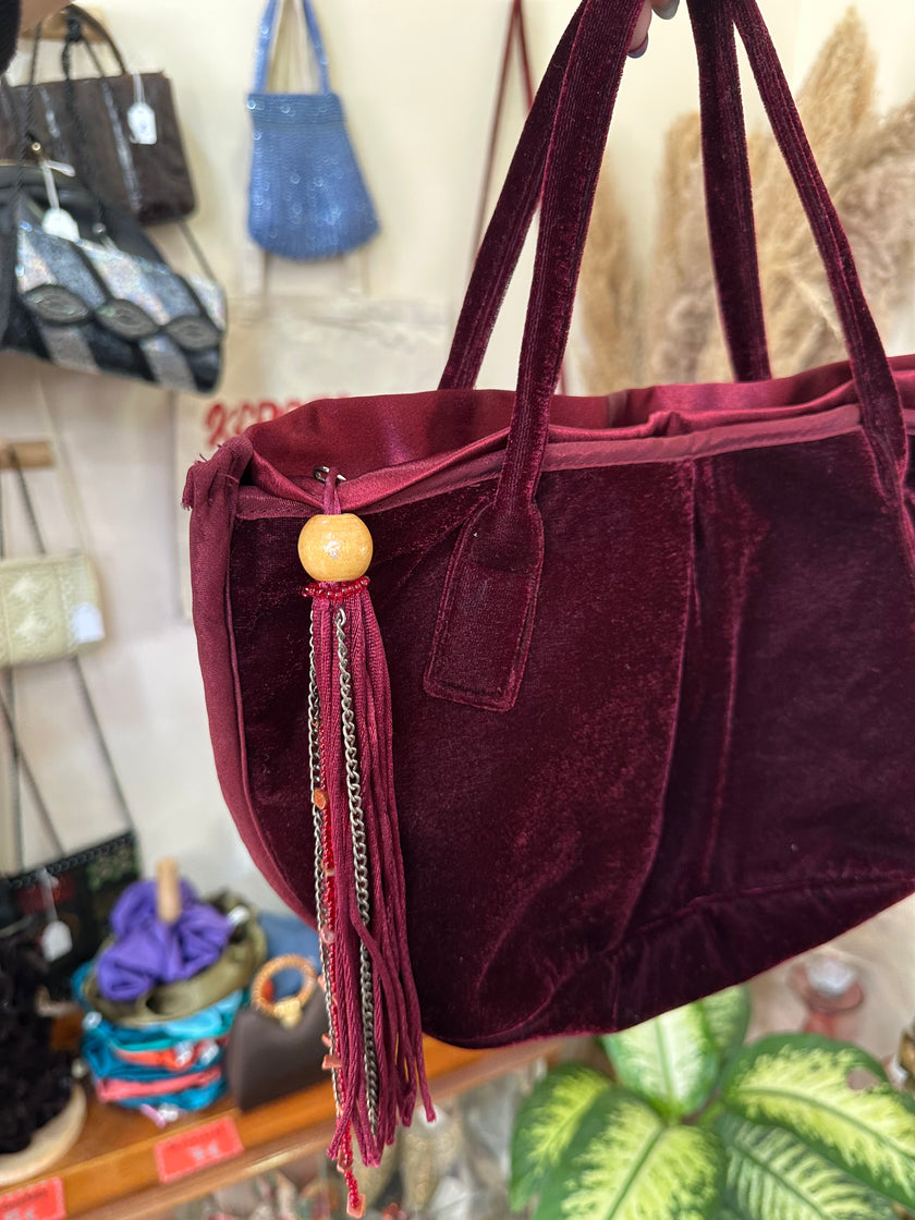 Super cute burgundy velvet handbag