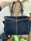 Vintage black suede top handle handbasg with gold hardware