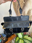 Vintage black suede top handle handbasg with gold hardware