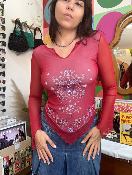 Super hot mesh long sleeve top with see-through back (S/M)