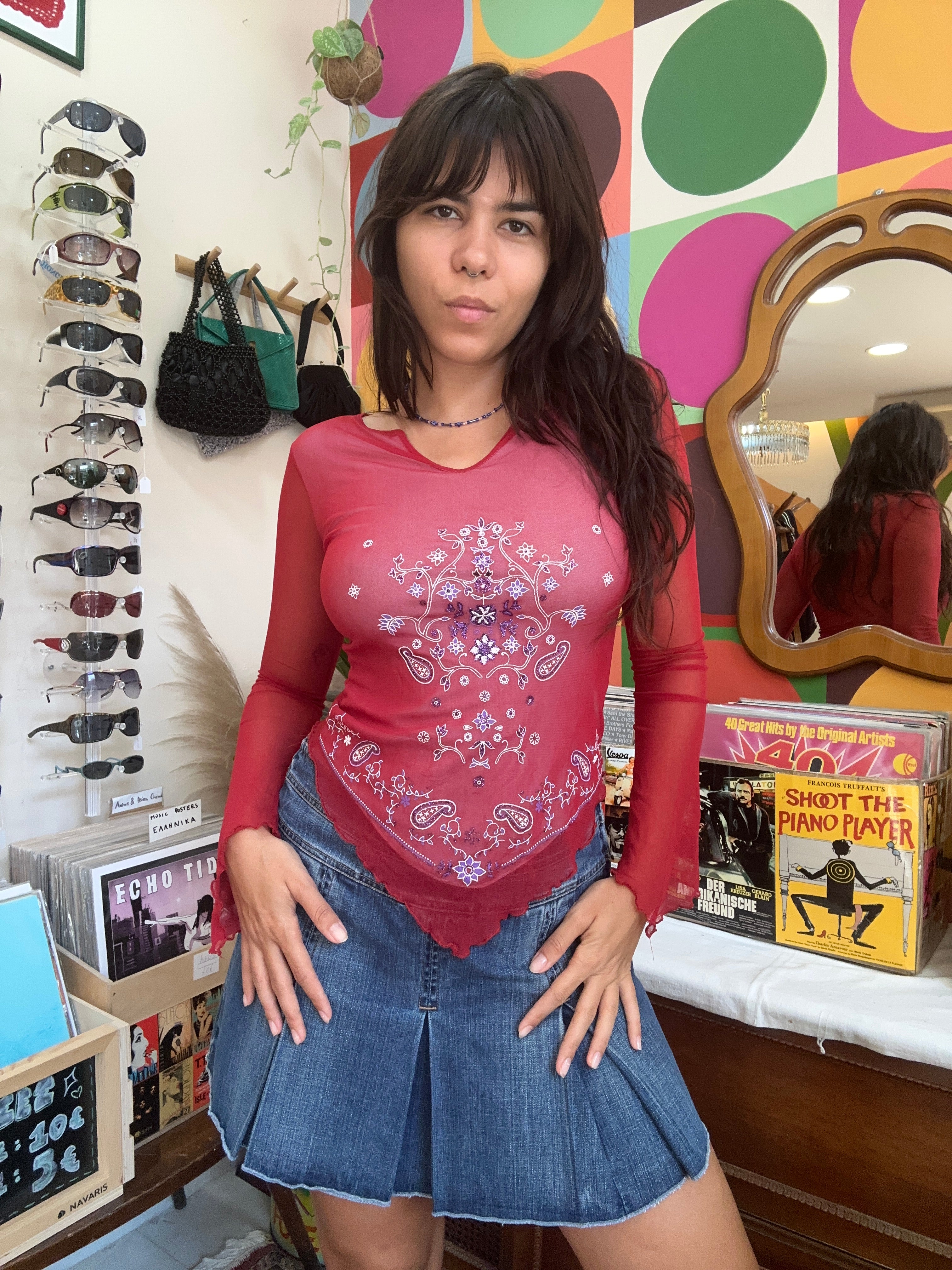 Super hot mesh long sleeve top with see-through back (S/M)