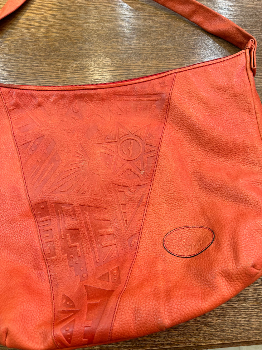 Pierotucci unique vintage orange leather cross body bag